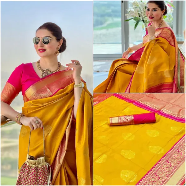 Gold_Soft_Lichi_Silk_Saree_For_Women