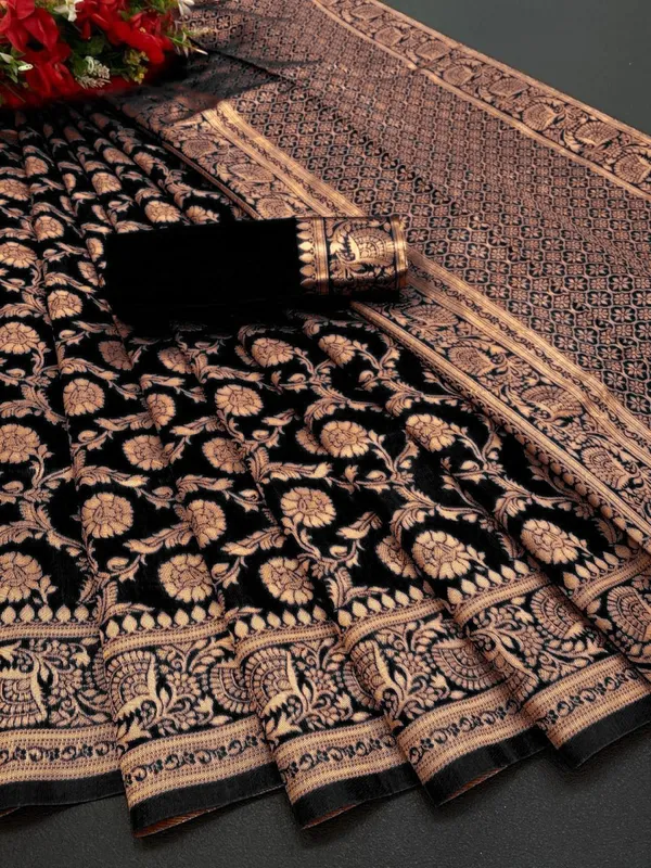 Black_Soft_Lichi_Silk_Saree_For_Women