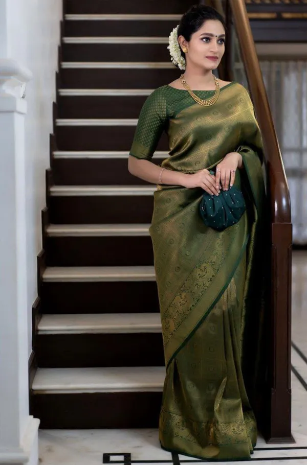 Green_Banarasi_Soft_Lichi_Silk_Saree_For_Women