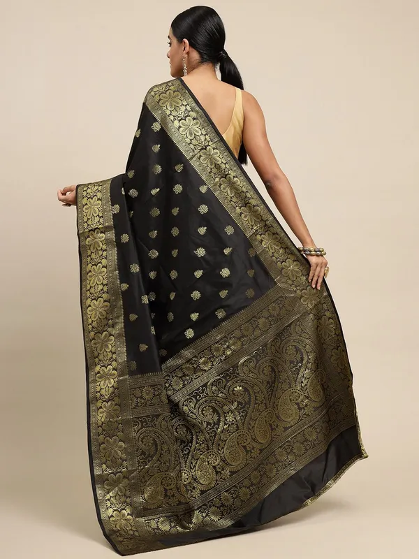 Black_Soft_Lichi_Silk_Saree_For_Women