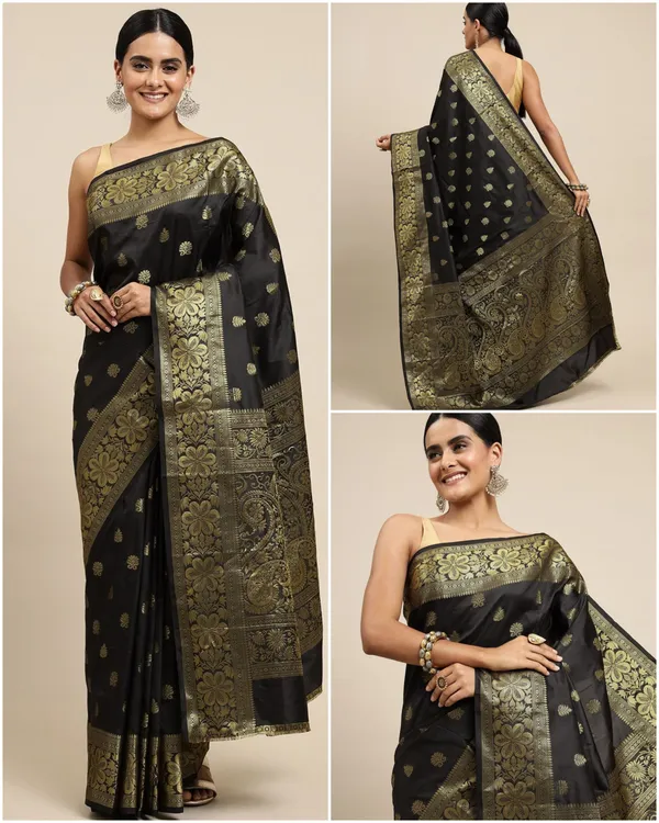 Black_Soft_Lichi_Silk_Saree_For_Women