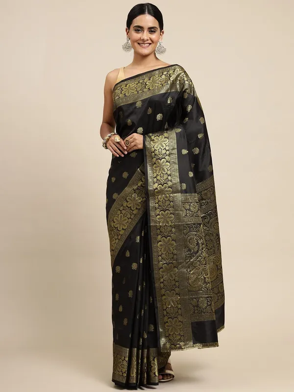 Black_Soft_Lichi_Silk_Saree_For_Women