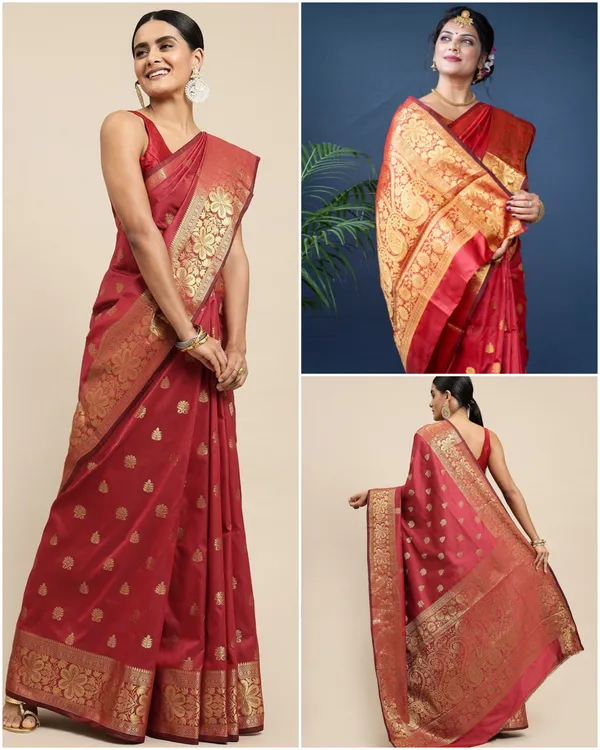 Maroon_Soft_Lichi_Silk_Saree_For_Women