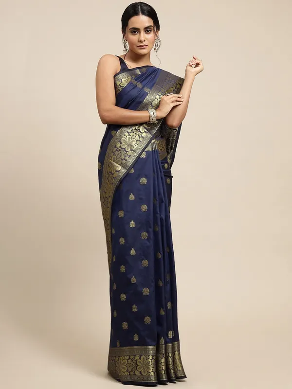 Navy_Blue_Soft_Lichi_Silk_Saree_For_Women