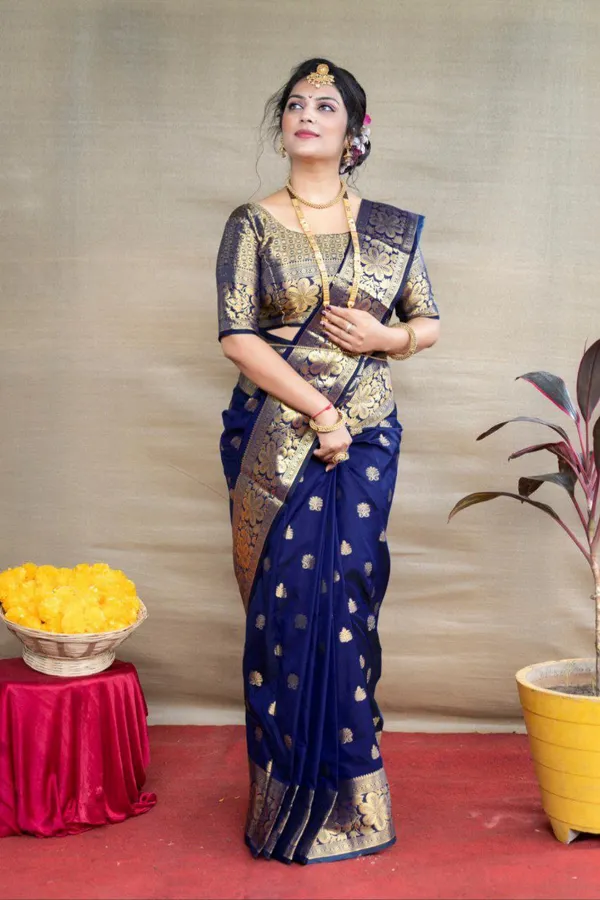Navy_Blue_Soft_Lichi_Silk_Saree_For_Women