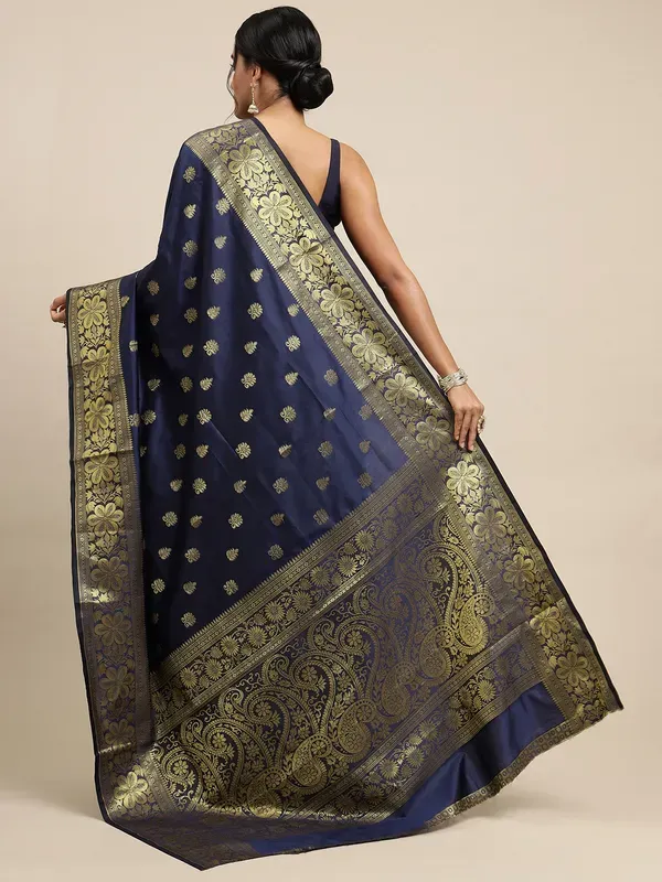 Navy_Blue_Soft_Lichi_Silk_Saree_For_Women