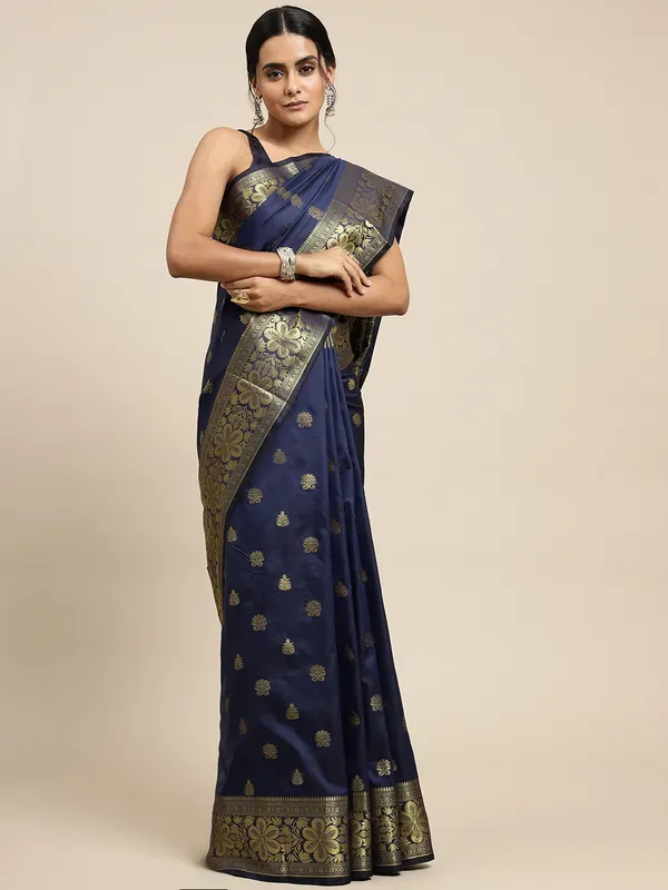 Navy_Blue_Soft_Lichi_Silk_Saree_For_Women