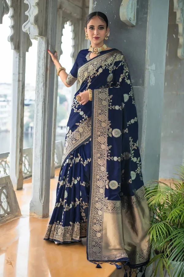 Navy_Blue_Soft_Lichi_Silk_Saree_For_Women