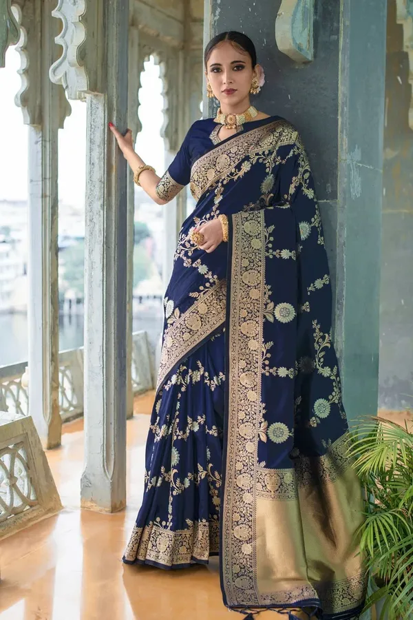 Navy_Blue_Soft_Lichi_Silk_Saree_For_Women