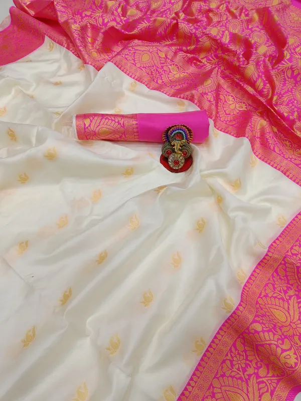 White-Pink_Soft_Lichi_Silk_Saree_For_Women