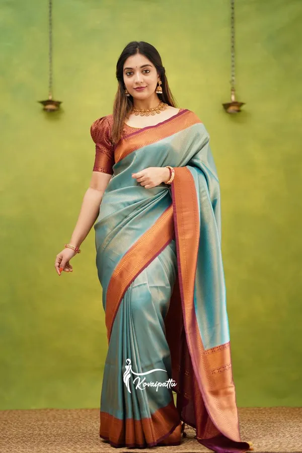 Blue_Soft_Lichi_Silk_Saree_For_Women