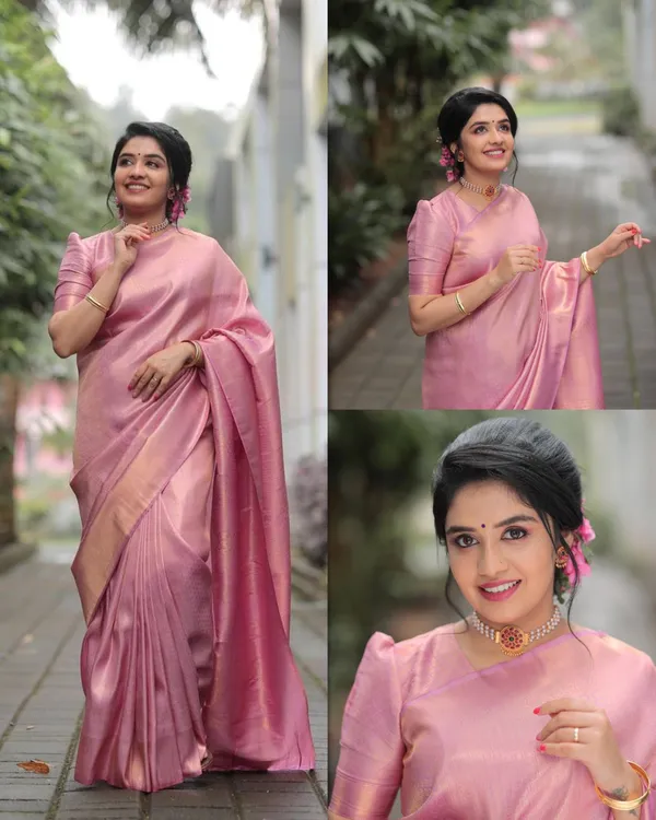 Peach_Banarasi_Soft_Lichi_Silk_Saree_For_Women