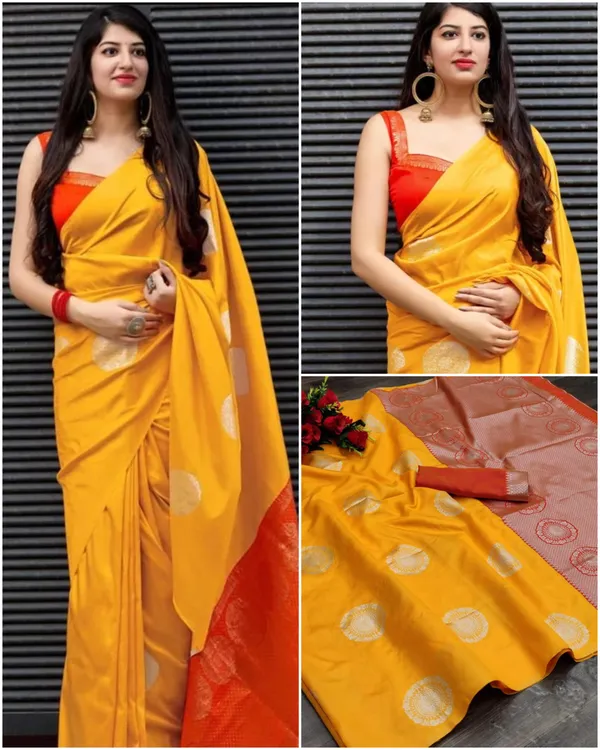 Yellow_Banarasi_Soft_Lichi_Silk_Saree_For_Women