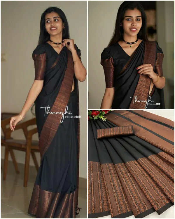 Black_Banarasi_Soft_Lichi_Silk_Saree_For_Women