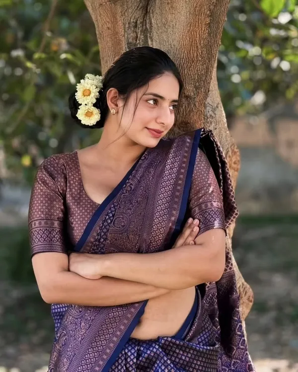 Navy_Blue_Banarasi_Soft_Lichi_Silk_Saree_For_Women