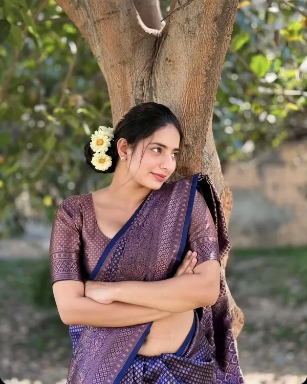Navy_Blue_Banarasi_Soft_Lichi_Silk_Saree_For_Women