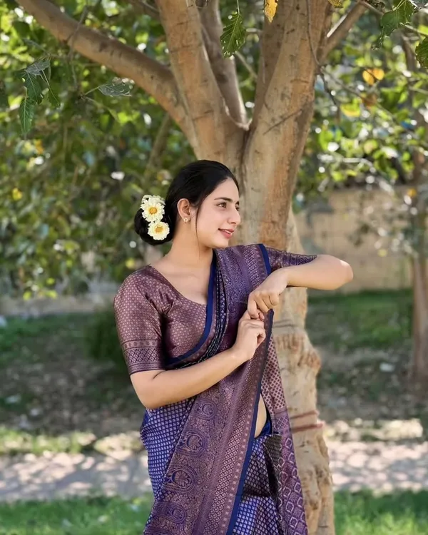 Navy_Blue_Banarasi_Soft_Lichi_Silk_Saree_For_Women
