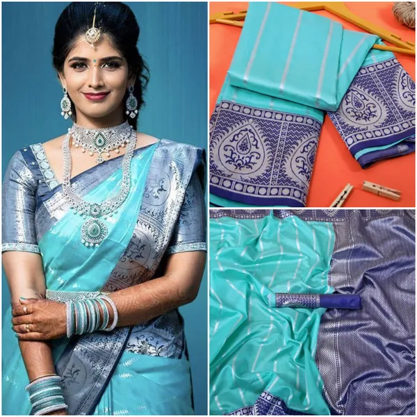 Sky_Blue_Soft_Lichi_Silk_Saree_For_Women