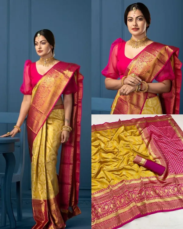 Yellow-Pink_Soft_Lichi_Silk_Saree_For_Women
