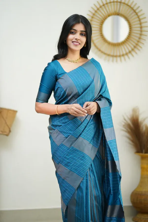 Sky_Blue_Soft_Lichi_Silk_Saree_For_Women