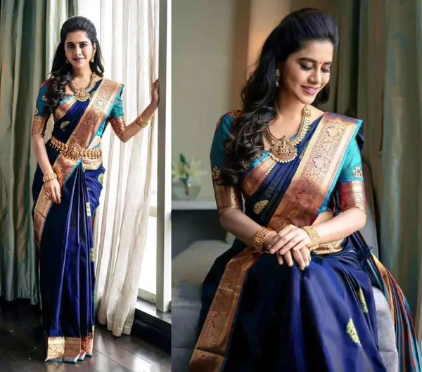 Navy_Blue_Soft_Lichi_Silk_Saree_For_Women