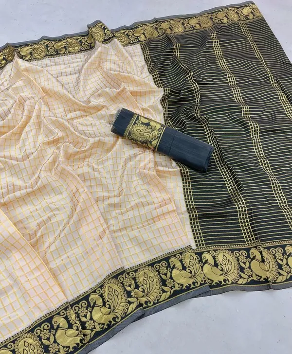 White-Black_Soft_Lichi_Silk_Saree_For_Women