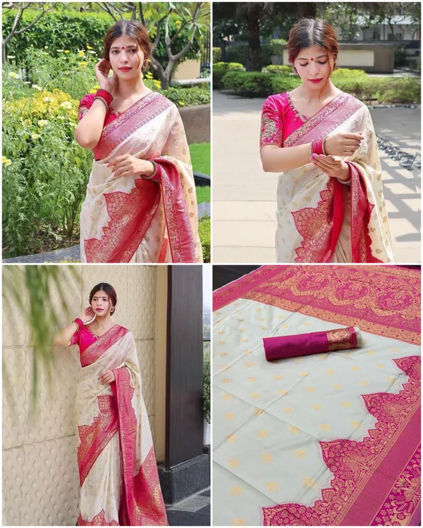 White-Pink_Soft_Lichi_Silk_Saree_For_Women