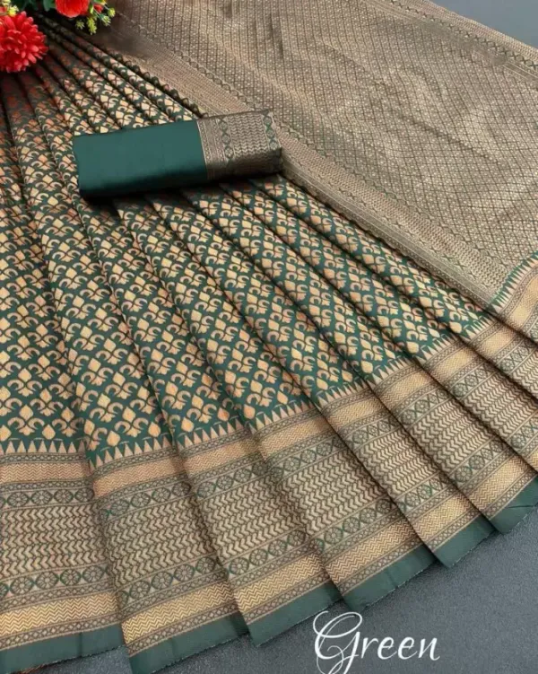 Dark_Green_Soft_Lichi_Silk_Saree_For_Women