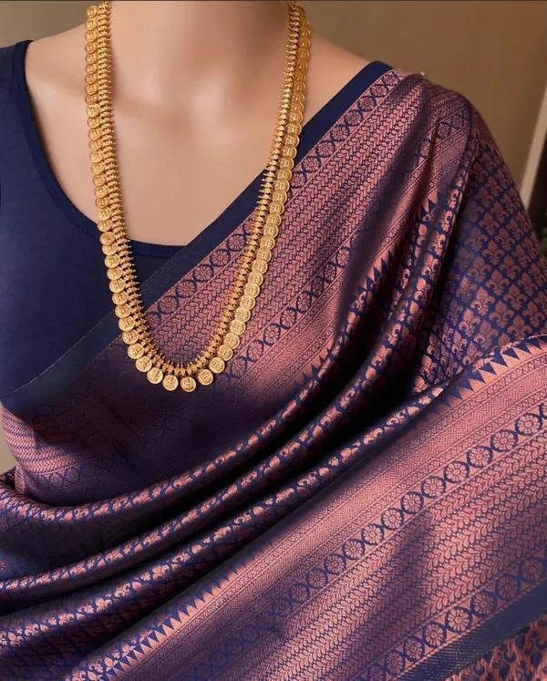 Navy_Blue_Soft_Lichi_Silk_Saree_For_Women