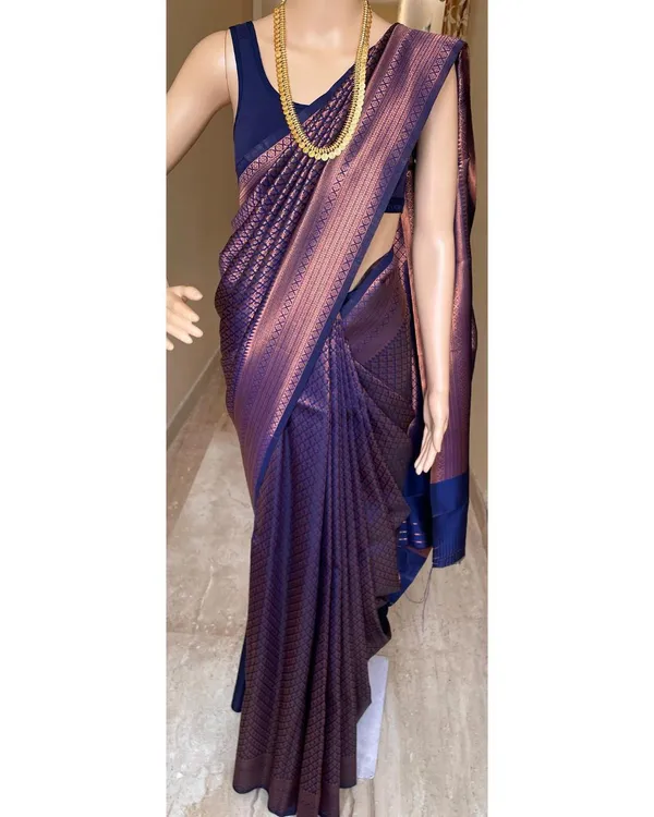 Navy_Blue_Soft_Lichi_Silk_Saree_For_Women