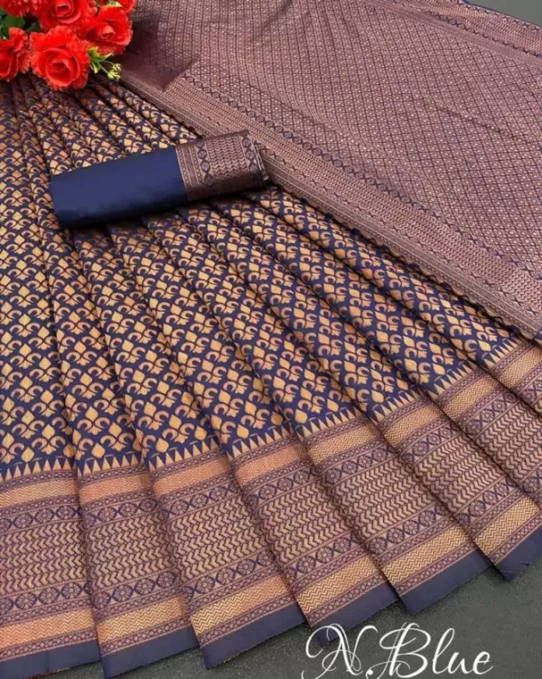 Navy_Blue_Soft_Lichi_Silk_Saree_For_Women