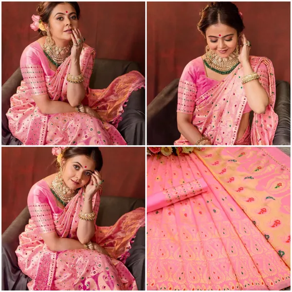 Peach_Soft_Lichi_Silk_Saree_For_Women