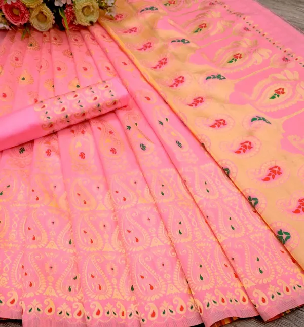 Peach_Soft_Lichi_Silk_Saree_For_Women
