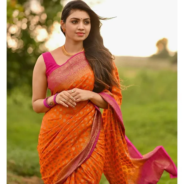 Orange_Soft_Lichi_Silk_Saree_For_Women