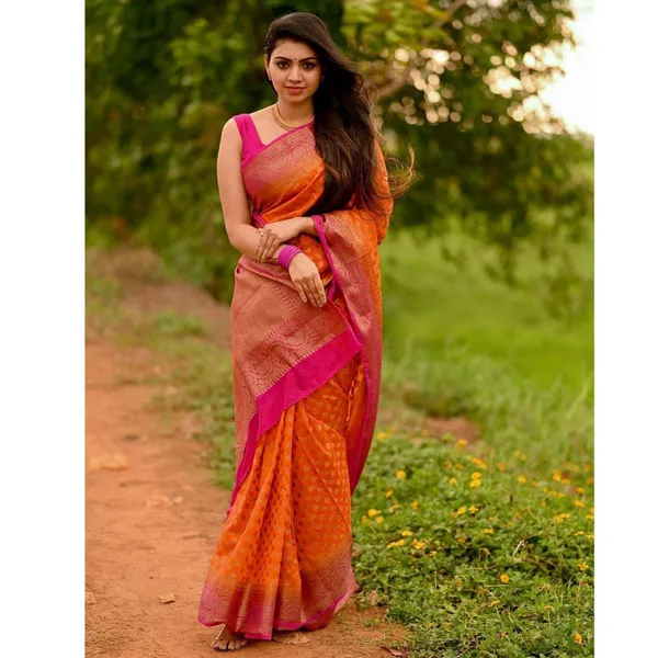 Orange_Soft_Lichi_Silk_Saree_For_Women