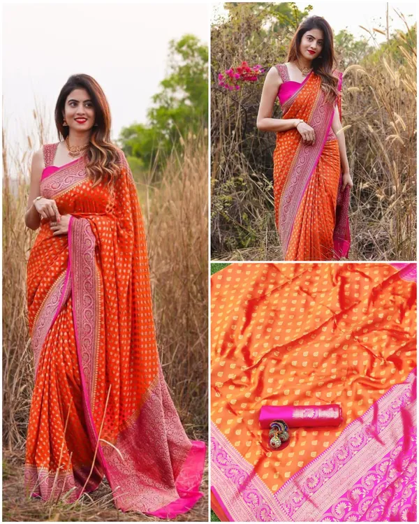 Orange_Soft_Lichi_Silk_Saree_For_Women