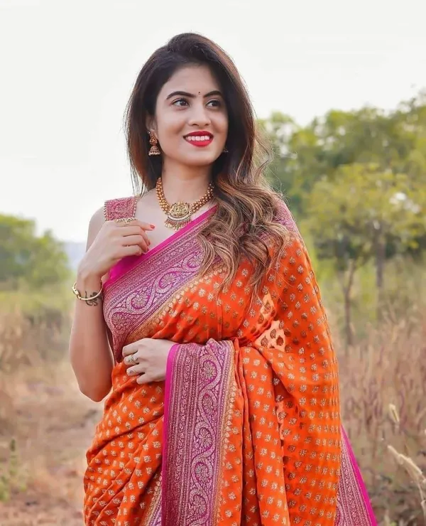 Orange_Soft_Lichi_Silk_Saree_For_Women
