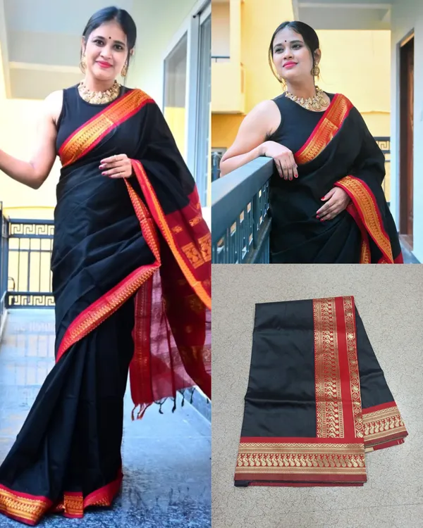 Black_Soft_Lichi_Silk_Saree_For_Women