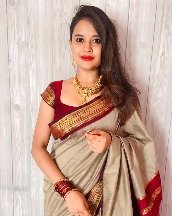 Light_Khaki_Soft_Lichi_Silk_Saree_For_Women