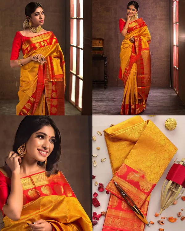 Gold-Red_Soft_Lichi_Silk_Saree_For_Women