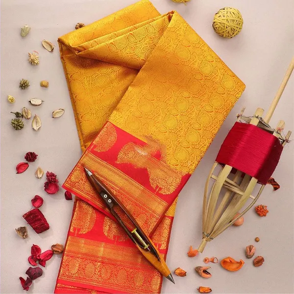 Gold-Red_Soft_Lichi_Silk_Saree_For_Women