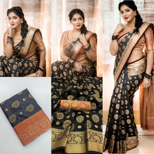 Black_Soft_Lichi_Silk_Saree_For_Women