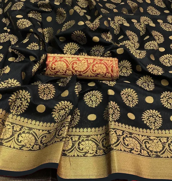 Black_Soft_Lichi_Silk_Saree_For_Women