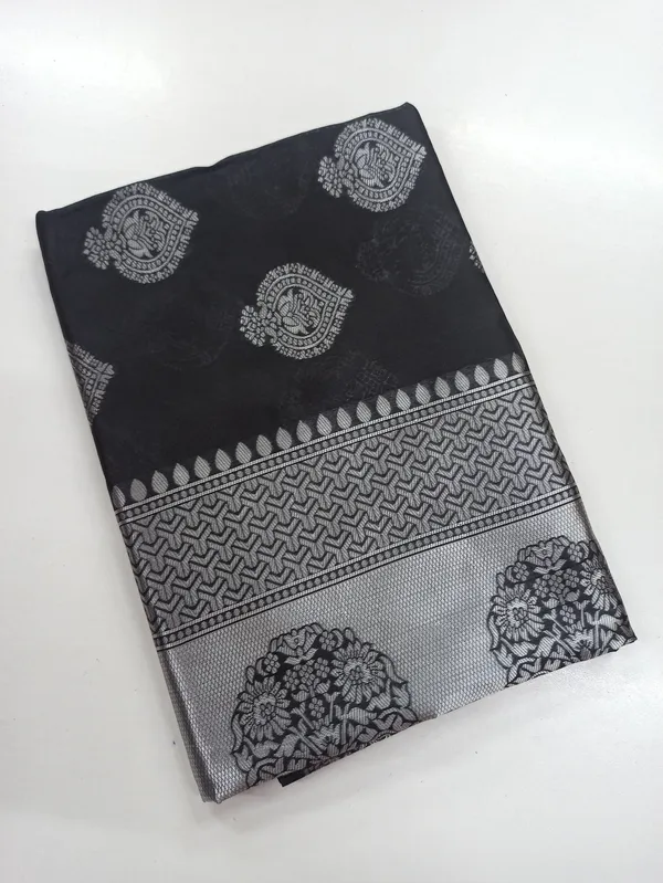 Black_Soft_Lichi_Silk_Saree_For_Women
