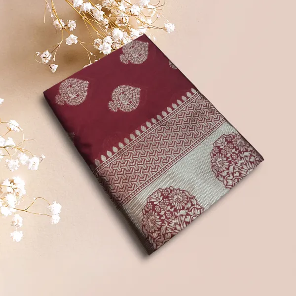 Maroon_Soft_Lichi_Silk_Saree_For_Women