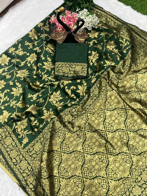 Green_Banarasi_Soft_Lichi_Silk_Saree_For_Women