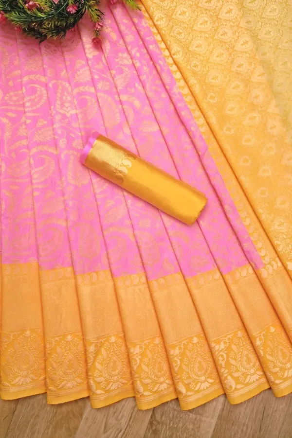 Pink-Gold_Soft_Lichi_Silk_Saree_For_Women