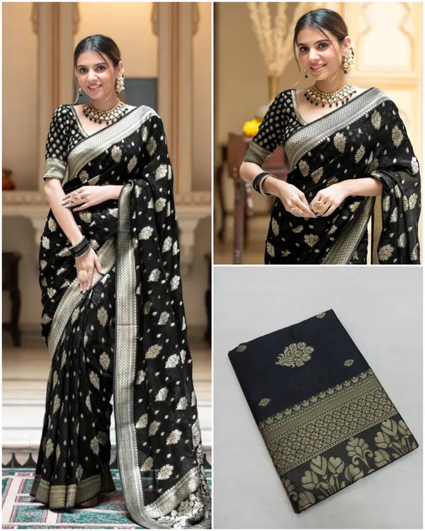 Black_Soft_Lichi_Silk_Saree_For_Women
