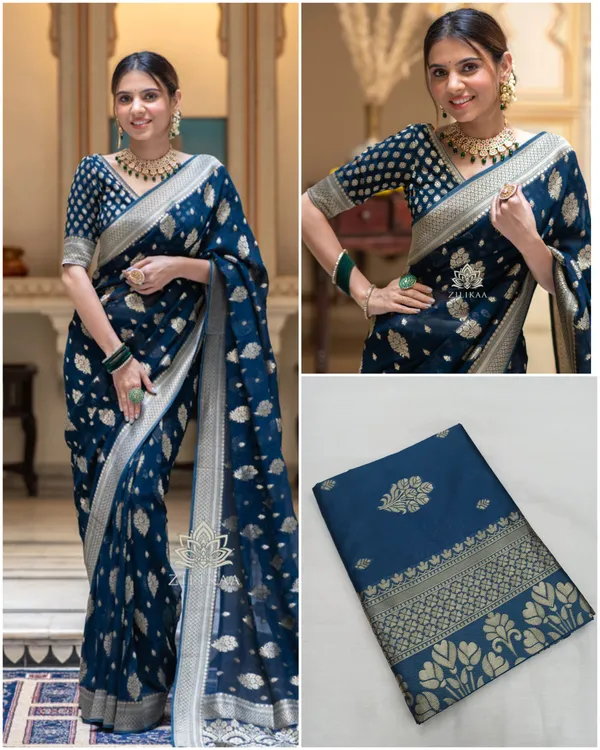 Blue_Soft_Lichi_Silk_Saree_For_Women