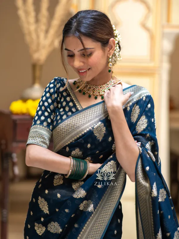 Blue_Soft_Lichi_Silk_Saree_For_Women